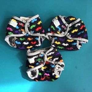 Nicki’s Diapers OneSize Diaper Cover bundle of three mustache pattern NWT